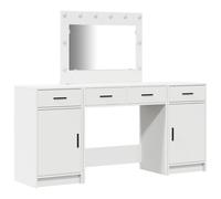 Ensemble de table de maquillage 3 pièces avec LED, bois d ingénierie blanc Blanc G