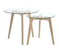 Ensemble de tables d appoint 2 pcs Verre trempé dessus de table transparent + pieds marrons G