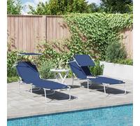 Vidaxl Ensemble De Transats Pliants 2 Pcs Avec Auvent En Tissu Oxford Bleu 600d