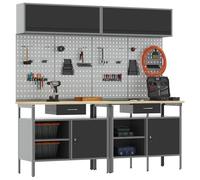 vidaXL Ensemble d'établi 8 pcs Noir et Gris Acier Enduit de Poudre, Organisation d'atelier, Banc de Travail rectangulaire, étagères Solides, Surface réglable, Solutions de Rangement d'outils
