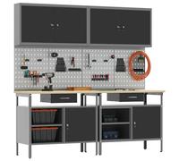 vidaXL Ensemble d'établi avec tiroir 8 pcs Noir Acier Enduit de Poudre, Stockage Pro d'outils, établi réglable, Meuble Solide, étagères Robustes, Organisation de Garage