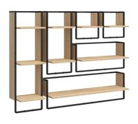 vidaXL Ensemble d'Étagères Murales avec Barres 6 pcs, Étagères Flottantes avec Rangement, Étagères de Présentation Suspendues, Moderne, Chêne Sonoma