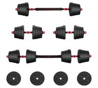 vidaXL Ensemble d'haltères 2 en 1 40kg Noir et Rouge, Équipement de gym à domicile, haltères réglables, entraînement en force sous forme compacte, pour une activité encore meilleure