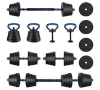vidaXL Ensemble d'haltères 4 en 1 40kg Noir et Bleu, Équipement de gym à domicile, haltères réglables, entraînement en force sous forme compacte, pour une activité encore meilleure