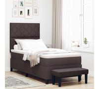 vidaXL Ensemble Lit à Ressort et Matelas Brun foncé 90X190 cm Tissu avec Housse Zippée Design Élégant Cadre en Bois Durable Gain de Place et Facile à Entretenir Meubles de Chambre Reine