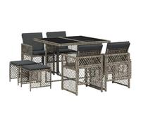 vidaXL Ensemble Mange-Exterieur 9 pcs Résine Tresse Gris - Table Chaises