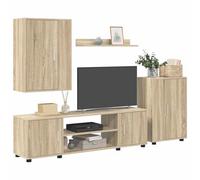vidaXL Ensemble Meuble TV 4 pcs Chêne Sonoma Bois d'ingénierie, Salon, unité de Rangement Moderne, Meuble TV, étagères modulaires, mobilier élégant pour Un intérieur Pratique