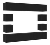vidaXL Ensemble meuble TV 6 pièces en bois d'ingénierie noir et chêne, à fixer au mur, avec 5 rangements pour le salon et le home cinéma. C'est un meuble moderne qui fait gagner de la place.
