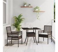 vidaXL Ensemble Salle à Manger 3 Pièces Marron Rattan Poly
