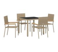vidaXL Ensemble Salle à Manger Jardin 5 Pièces Beige Poly Rattan avec Coussins Table Rectangulaire et Quatre Chaises Mobilier Extérieur Balcon 4 Places Table Patio Résistante Intempéries