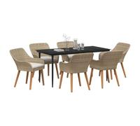 vidaXL Salon de jardin avec coussins 7 pcs Beige Poly-Rattan