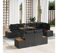 vidaXL Ensemble salle à manger jardin 9 pièces avec coussins noirs en poly rotin acacia