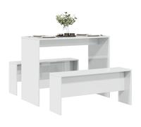 Ensemble table à manger et bancs 3 pcs bois d ingénierie Blanc G