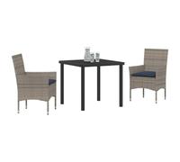 vidaXL Ensemble Table et chaises avec Coussin 3 pcs Gris Rotin PE, Ensemble de Salle à Manger rectangulaire, Meubles d'extérieur Modernes, Table en rotin, chaises de Patio, Espace Vivant