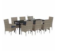 vidaXL Ensemble Table et chaises avec Coussin 9 pcs Gris Rotin PE, Ensemble de Salle à Manger rectangulaire, Meubles d'extérieur Modernes, Table en rotin, chaises de Patio, Espace Vivant