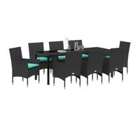 vidaXL Ensemble Table et chaises avec Coussin 9 pcs Noir Rotin PE, Ensemble de Salle à Manger rectangulaire, Meubles d'extérieur Modernes, Table en rotin, chaises de Patio, Espace Vivant