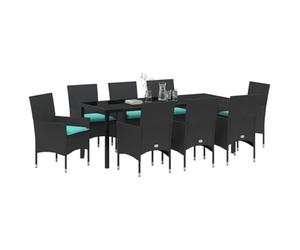 vidaXL Ensemble Table et chaises avec Coussin 9 pcs Noir Rotin PE, Ensemble de Salle à Manger rectangulaire, Meubles d'extérieur Modernes, Table en rotin, chaises de Patio, Espace Vivant