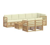 vidaXL Ensembles de canapés 9 pcs Blanc et crème Bois d'Acacia Massif, Canapé de Jardin Moderne, mobilier extérieur résistant, Salon en Acacia Marron, Assise contemporaine, déco de terrasse