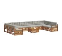 vidaXL Ensembles de canapés avec Coussin 11 pcs Gris Naturel et Clair, Canapé de Jardin, Meuble sectionnel résistant pour Patio, Ensemble Confortable pour terrasse
