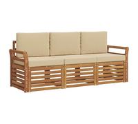 vidaXL Ensembles de canapés avec Coussin 3 pcs Naturel et Beige, Ensemble de Meubles d'extérieur Moderne, sièges résistants aux intempéries, canapé en Acacia, Solutions Lounge Patio