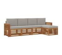 vidaXL Ensembles de canapés avec Coussin 5 pcs Gris Naturel et Clair, Salon de Jardin Moderne, canapé modulable, mobilier Acacia, détente Minimaliste, Pratique près de la Piscine