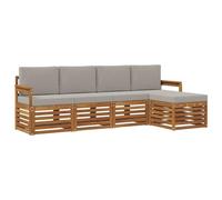 vidaXL Ensembles de canapés avec Coussin 5 pcs Gris Naturel et Clair, Salon de Jardin Moderne, canapé modulable, mobilier Acacia, détente Minimaliste, Pratique près de la Piscine