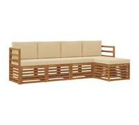 vidaXL Ensembles de canapés avec Coussin 5 pcs Naturel et Beige, Salon de Jardin Moderne, canapé modulable, mobilier Acacia, détente Minimaliste, Pratique près de la Piscine