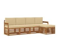 vidaXL Ensembles de canapés avec Coussin 5 pcs Naturel et Beige, Salon de Jardin Moderne, canapé modulable, mobilier Acacia, détente Minimaliste, Pratique près de la Piscine