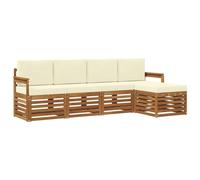 vidaXL Ensembles de canapés avec Coussin 5 pcs Naturel et Crème, Salon de Jardin Moderne, canapé modulable, mobilier Acacia, détente Minimaliste, Pratique près de la Piscine