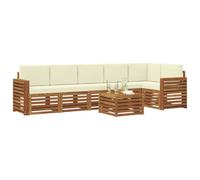 vidaXL Ensembles de canapés avec Coussin 7 pcs Naturel et Crème, Canapés de Jardin Modernes, mobilier d'extérieur Robuste, canapés modulaires en Acacia, Confort assuré