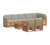 vidaXL Ensembles de canapés avec Coussin 9 pcs Gris Naturel et Clair, Canapé de Jardin Moderne, mobilier extérieur résistant, Salon en Acacia Marron, Assise contemporaine, déco de terrasse