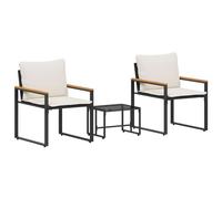 vidaXL Ensembles de meubles 3 pcs Noir et blanc crème Rotin