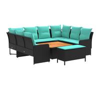 vidaXL Ensembles de meubles 7 pcs Noir et turquoise Rotin PE