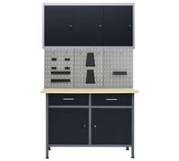 vidaXL Établi avec 3 panneaux à outils et 1 armoire murale