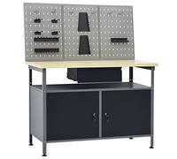 vidaXL Établi 3053427 – 3 panneaux muraux, porte-outils et rangement – Noir