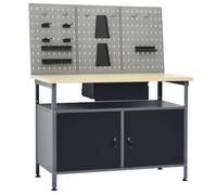 vidaXL Établi 3053427 – 3 panneaux muraux, porte-outils et rangement – Noir