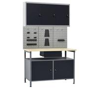 vidaXL Établi avec 3 Panneaux Muraux et 1 Armoire, Table de Travail avec Porte-Outils, Établi de Bricolage avec Rangement Garage Atelier