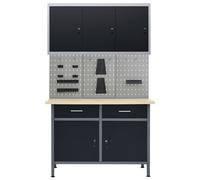 vidaXL Établi avec 3 panneaux muraux et 1 armoire