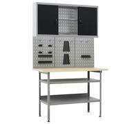 vidaXL Établi avec 3 panneaux muraux et 1 armoire