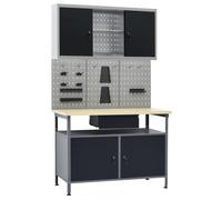 vidaXL Établi de bricolage – 3 panneaux muraux et 1 armoire