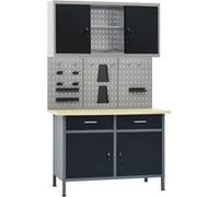 vidaXL Établi avec 3 panneaux muraux et 1 armoire Noir G
