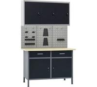 vidaXL Établi avec 3 panneaux muraux et 1 armoire Noir G