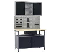 vidaXL Établi avec 3 Panneaux Muraux et 1 Armoire, Table de Travail avec Porte-Outils, Établi de Bricolage avec Rangement Garage Atelier