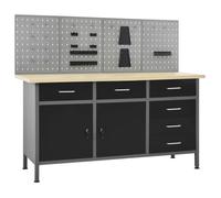 vidaXL Établi avec 4 panneaux muraux – Table de travail avec porte-outils et rangement – Noir G