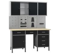 vidaXL Établi avec 4 panneaux muraux et 2 armoires
