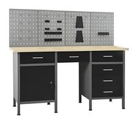 vidaXL Établi avec 4 Panneaux Muraux, Table de Travail avec Porte-outils, Établi de Bricolage avec Rangement, Organisateur 3053429