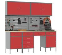 vidaXL Établi avec tiroir 10 pcs Rouge 200 x 55 x 200 cm Acier, Organisation d'atelier, Rangement de qualité, Armoire Industrielle Pratique, système de Stockage Multi-Fonction