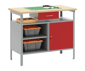 vidaXL Établi avec tiroir avec étagère Rouge et Gris 100 x 55 x 85 cm | T'as beaucoup d'espace pour tous tes projets, Reste stable même sur un sol pas droit,