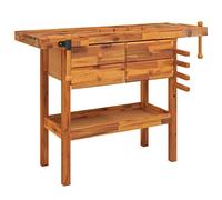 vidaXL Établi avec Tiroir et Étaux, Banc de Travail en Bois, Table d'Atelier, Table de Bricolage Garage Maison, 124x52x83 cm Bois Massif d'Acacia