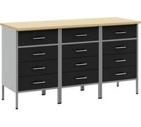 vidaXL Établi avec tiroirs 3 pcs noir et gris 150 x 55 x 85 cm